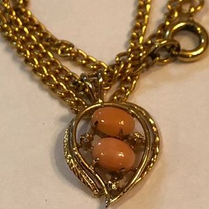 Vintage Gold Costume Real Coral Pendant Necklace
